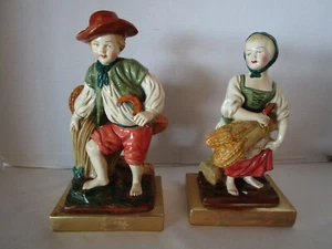 Romantic Pair Borghese Peasant Boy & Girl Chalkware Figurines 1940’s 9.25" T USA - Picture 1 of 13