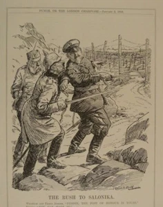 7x10" punch cartoon 1916 THE RUSH TO SALONIKA wilhelm / franz joseph ferdie ww1 - Picture 1 of 1