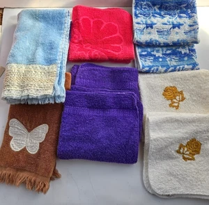 Vintage Lot of 9 Hand Towels Bath Washcloth Pink Purple Embroidered Cannon - Picture 1 of 8