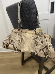 Cole Haan Purse Trinity Python Print Shoulder Bag Cream and Brown Satchel - Picture 1 of 9