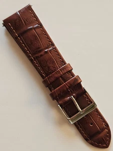 22mm - Brown Bamboo Pattern Leather Watch Band - ( Sliver Buckle / w pins ) - Picture 1 of 3