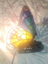 Vintage Tiffany Style Blue Butterfly Table Lamp Decorative Quoizel 