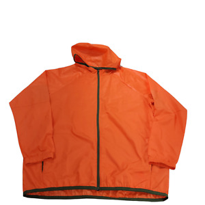 Adidas Jacket Orange Full Zip Windbreaker Lightweight Drawcord Hood Men Size XL