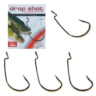 YORK 5 X WIDE OFFSET WORM DROP SHOT HAKEN, DROP SHOT HOOK, JIGHAKEN LOSE, CARBON NEU