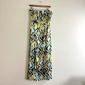 VTG Charlotte Russe Maxi Dress Womens Size Large Strapless Geometric Unique Y2K - Picture 1 of 11