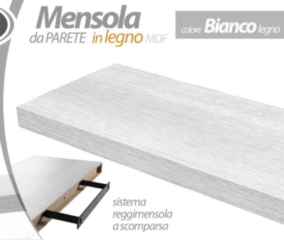 MENSOLA DA PARETE MODERNA LEGNO MURO REGGIMENSOLA A SCOMPARSA BIANCO 100*25*4 - Immagine 1 di 4