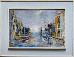 Abstract Cityscape Oil Painting By Arthur Edward Cantrell (S-African 1917-1998) - Picture 1 of 12