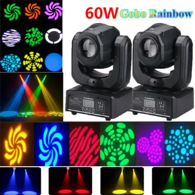 2pcs 60W RGB Spot Moving Head Stage Lighting 8Gobos DMX Beam Disco DJ Lights Bar - Image 1 of 4
