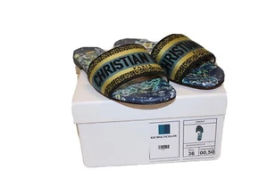 DIOR Dway Embroidered Slides Mules Sandals Blue And Multicolor Zodiac 36 - Picture 1 of 6