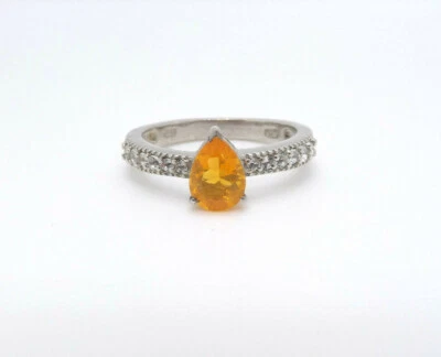 Chuck Clemency STS Sterling Silver Pear Shape Fire Opal & CZ Ring, size 9 - Image 1 of 4