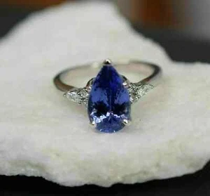 2Ct Pear Lab Created Blue Sapphire Fancy Engagement Ring 14K White Gold Plated - Picture 1 of 6