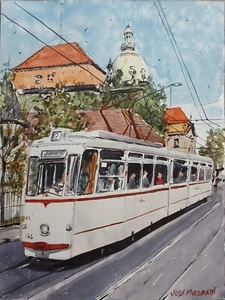 Original Watercolor Painting “German Tram" 9" X 12" NOT A PRINT - Picture 1 of 6