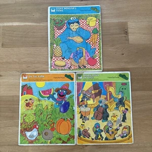 Vtg Whitman Sesame Street Frame Tray Puzzle Lot 1979 Picnic Farming Orchestra - Picture 1 of 10