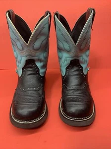 Justin Gypsy L9905 Womens 6.5 B Black Turquoise Leather Round Toe Cowboy Boots - Picture 1 of 7