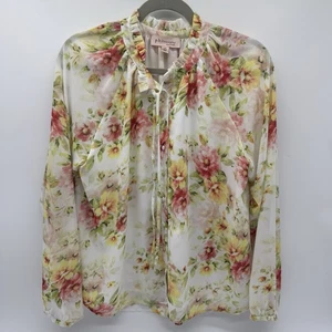 Philosophy Mujer Grande Floral Rosa y Blanco Campesino Top Camisa Cuello Volantes - Imagen 1 de 4