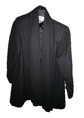 Abrigo con Capa Ashley Scott Negro Sólido Frente Abierto Mezcla Lana Talla M/L De Colección Usado en Excelente Condición Foto 1 de 4