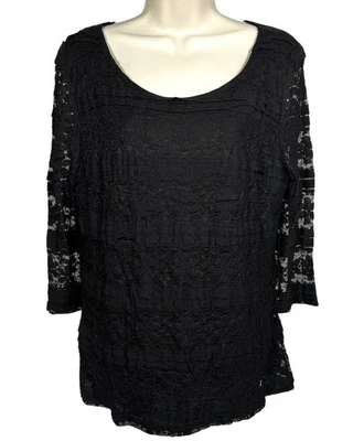 Top túnica negra para mujer Madison forrada de encaje con capas elásticas mangas 3/4 talla grande Foto 1 de 4