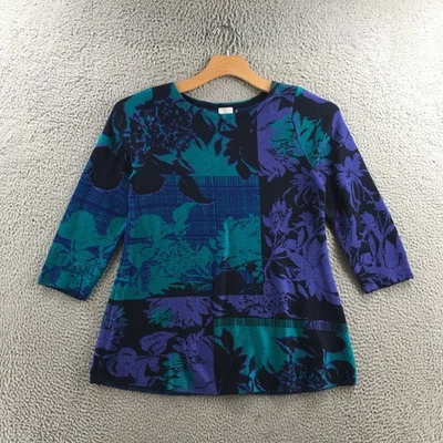 Chico’s Top Mujer 1M Multicolor Manga 3/4 Pullover Floral Patchwork Tejido Camisa Foto 1 de 4