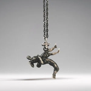 Wrestling Pendant – Vintage Style 925 Silver Grappling Sports Necklace Design - Picture 1 of 13