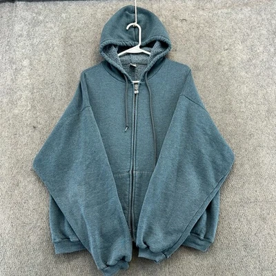 Винтажный Russel свитер женщин XL зеленый полный молнии пустой логотип флис с подкладкой толстовка с капюшоном 90-х - Изображение 1 из 4