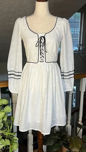 Vtg 70s White Eyelet Dress Lace Up Corset Prairie Peasant Cottagecore Size S ? - Picture 1 of 21