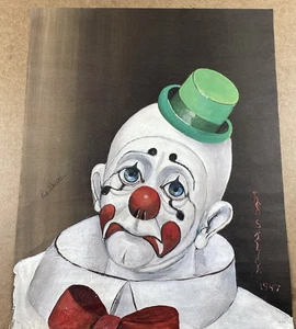 RED SKELTON Signed 1947 Lithograph 1972 Print Sad clown Face Green Hat 16”x 20” - Picture 1 of 10