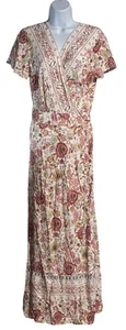 Hübsches Garten Maxi Wickelkleid Gr. Large Blumenmuster Boho Kurzarm Landhaus - Bild 1 von 7