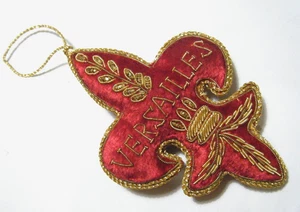 Vintage Rot Plüsch Samt Gold Stofftier Fleur De Lis Versailles Weihnachtsschmuck - Bild 1 von 4