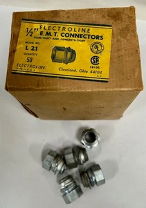 "50" UNUSED Vtg Electroline E.M.T. Compression Conduit Box Connector 1/2" (A8) - Foto 1 di 6
