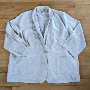 Vivid Linen Blazer Jacket Size 4X Tan Relaxed Oversized 1 Button Summer Cottage - Picture 1 of 8