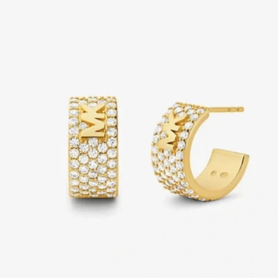 Pendientes de aro Michael Kors chapados en metales preciosos con logotipo pavé de plata de ley. Foto 1 de 4