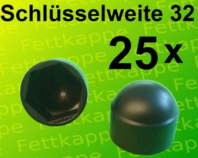 25 Sechskant Schutzkappen Schwarz Schlüsselweite SW32 Abdeckkappe Kappen Muttern - Bild 1 von 3