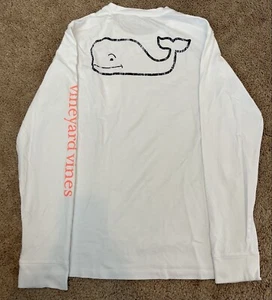 Vineyard Vines Boy Clothes SZ LG White Long Sleeve WLarge Blue Whale on back EUC - Picture 1 of 4