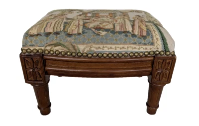 Morris Hare Needlepoint Tapestry Walnut Footstool - Image 1 of 4