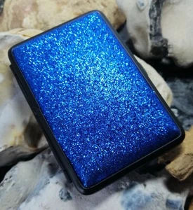 Zigarettenetui Zigaretten Etui Dose Box Glitzer glanz Leder Design Serie Blau - Bild 1 von 5