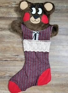 Oversized Teddy Bear CHRISTMAS ๐ Stocking Brown Furry Big Plastic Eyes 22" - Picture 1 of 8