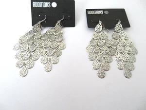 CHICO'S ADDITIONS 2 PR SILVER CHANDELIER EARRINGS FRENCH HOOK - Picture 1 of 2