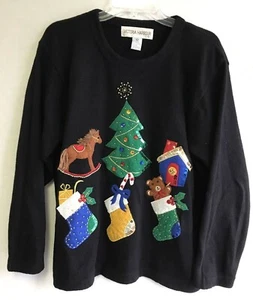 Suéter Suéter Victoria Harbour Mujer Cuentas Negras Feo Navidad L - Imagen 1 de 6