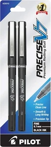 Pilot Precise V7 Rolling Ball Pen 0.7mm Fine Black Office School Home 2 Pack - Picture 1 of 4