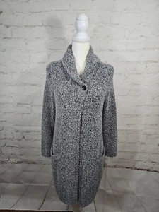J Jill Pure Jill Petite Cozy Sweater Cardigan Duster Boucle PS Gray Black - Picture 1 of 17