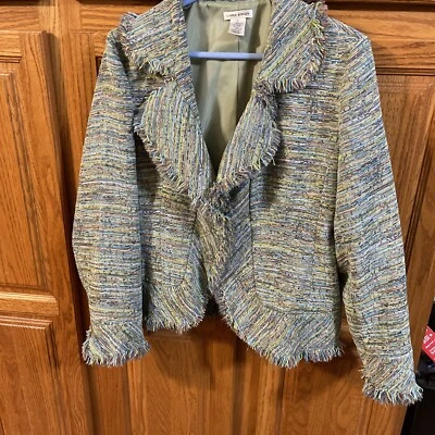 Laura Ashley Y2K Green & Blue Single Button Coat W/Eyelash tTrim Size: XL - Image 1 of 4
