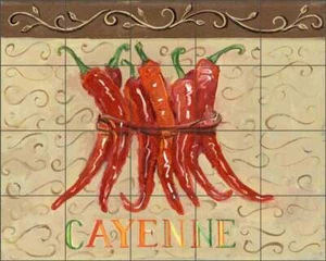 Mural de cerámica arte cocina Theresa Kasun salpicadero azulejo pimienta EC-TK009 - Imagen 1 de 4
