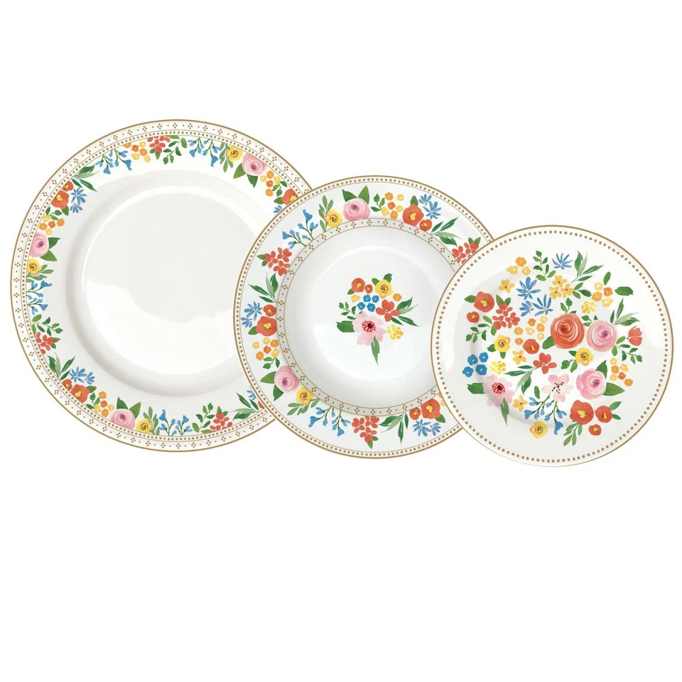 Tellerset 18tlg. BOHO FLOWERS weiß mit bunten Blumen aus Porzellan Easy Life - Bild 1 von 4