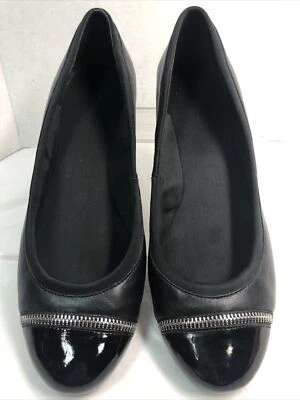 Easy Spirit Womens Wedge Heel Shoes SZ 9M Black Leather w/ patent toe slip on #B - Image 1 of 4