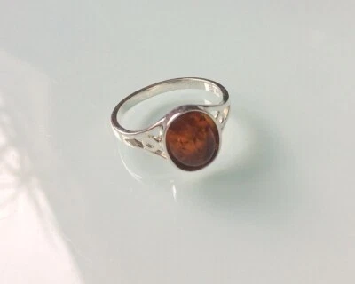 Brand New 925 Sterling Silver and Amber Ladies  Ring Sizes K - R - Image 1 of 2