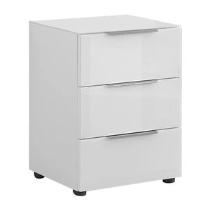 Nachttisch Nachtkommode 3 Schubladen Weiß matt Weißglas 45 x 61 cm - Bild 1 von 7