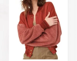 NWT Free People Red Varsity Sweater Jacket Size Medium $148.00 - Picture 1 of 7