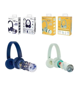 Green/Blue 2 BuddyPhones POP Fun Foldable Bluetooth Wireless Kids Headphones Mic - Picture 1 of 24