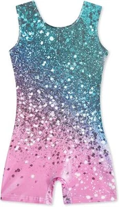 Funnycokid Girls Gymnastics Leotards with 5-6 Years, A1 Diamond Green Pink - Picture 1 of 5