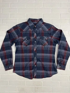Roper Pearl Snap Shirt Women’s L Blue/Burgundy Plaid Long Sleeve Western Rodeo - Picture 1 of 15